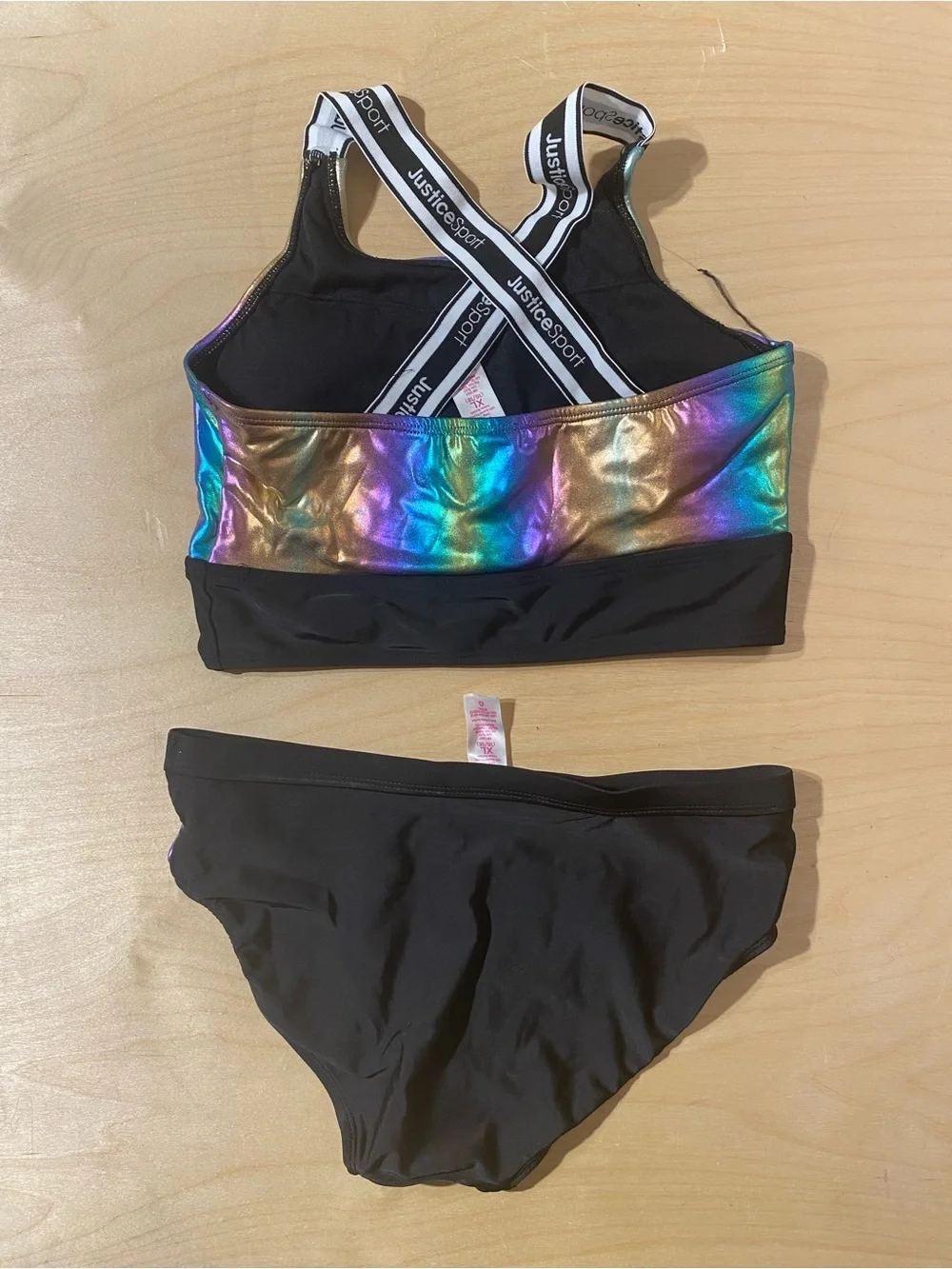Justice Sport Iridescent Gold-Blue Two-Piece Athletic Swim Set XL (16/18) (RG)